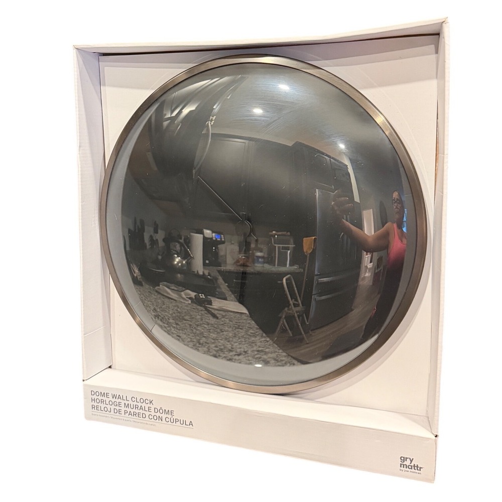 Gry Mattr by Joe Mimran Dome Wall Clock Grey Convex Glass Modern Minimalist 16in